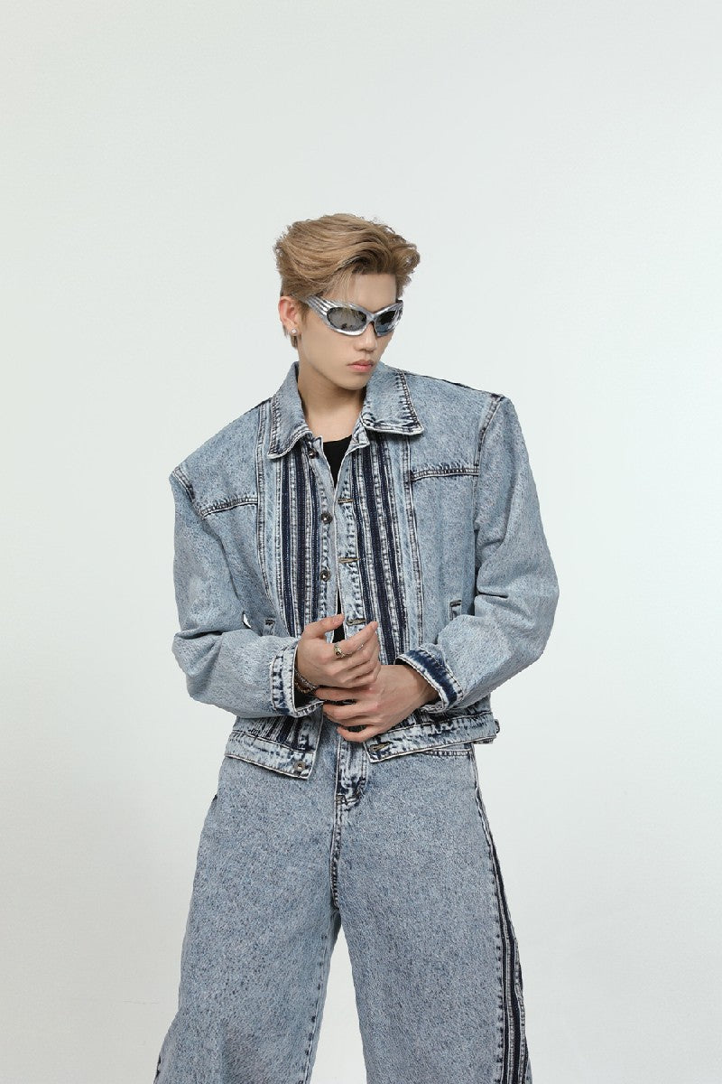 Irregular Striped Denim Jacket