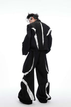 Deconstructed Contrast Stitch Wide-Leg Pants