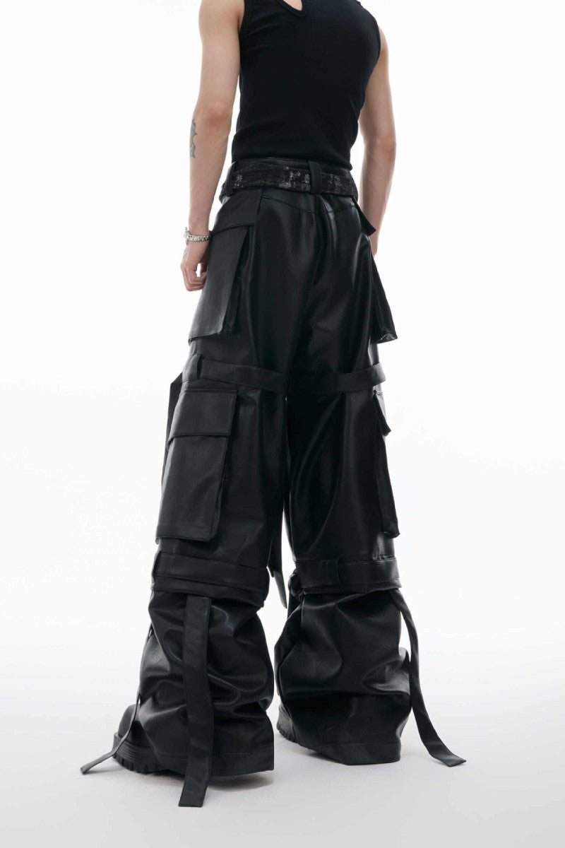 Vintage Strap Pocket Leather Pants