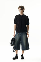 Asymmetric Cutout Knit Polo Shirt