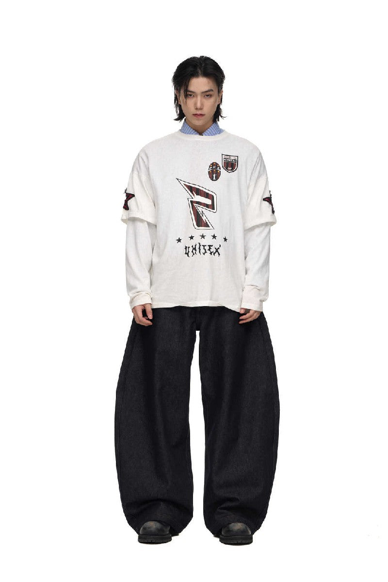 『Copping Zone』Layered Retro Sports Embroidered Tee Layered Embroidery Graphic Tee – Copping Zone