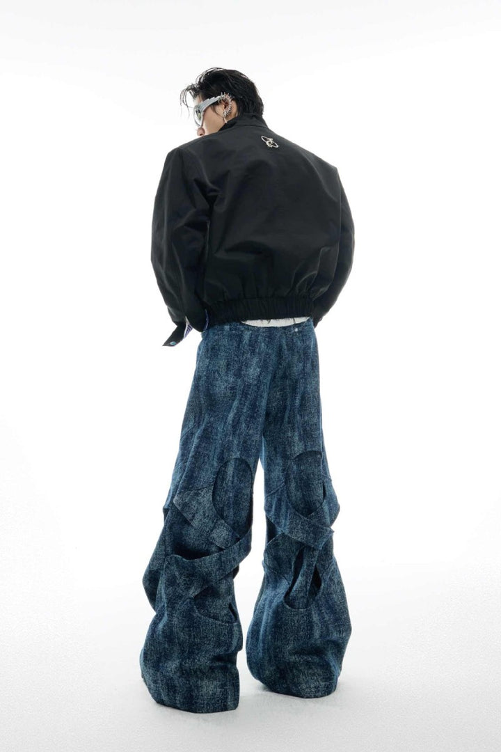 Wrinkled Textured Straight Denim