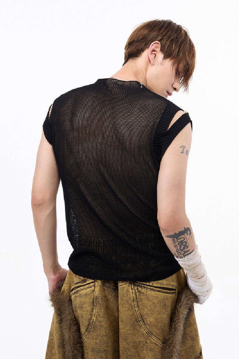 Sheer Mesh Sleeveless Tank Top