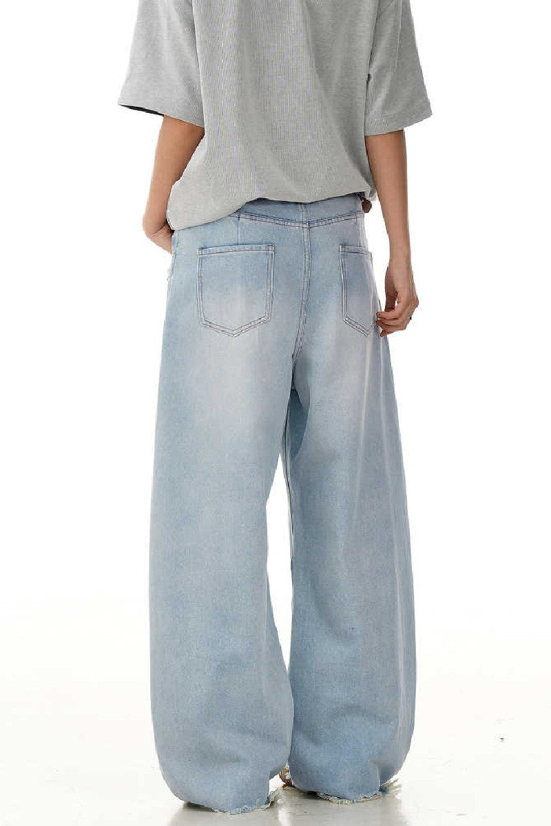 Blue Deconstructed Cropped Jeans