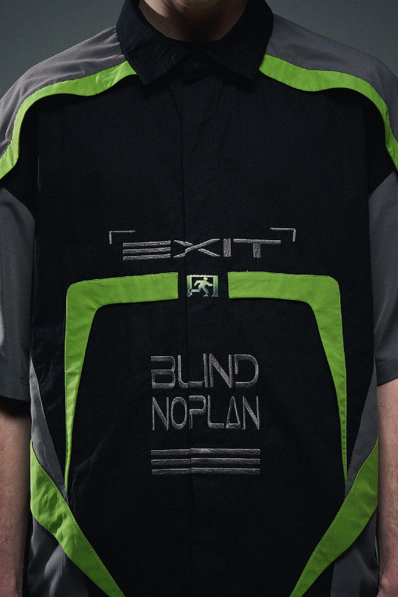 Colorblock Racing Zip Heavy Embroidery Shirt