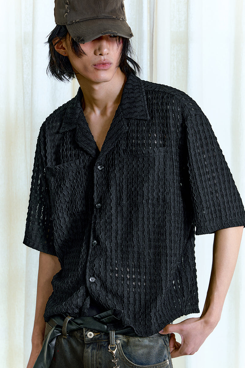 Spider Web Textured Short Sleeve Shirt