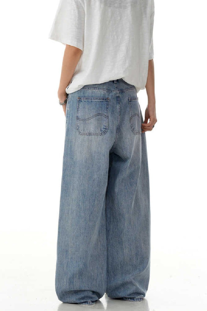Washed Blue Straight Jeans