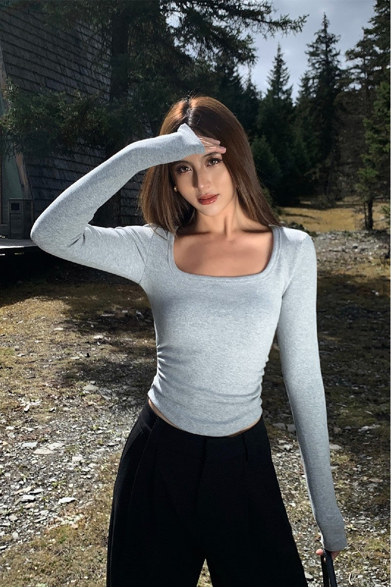 Long-Sleeve Square Collar T-Shirt