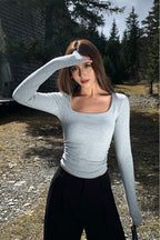 Long-Sleeve Square Collar T-Shirt