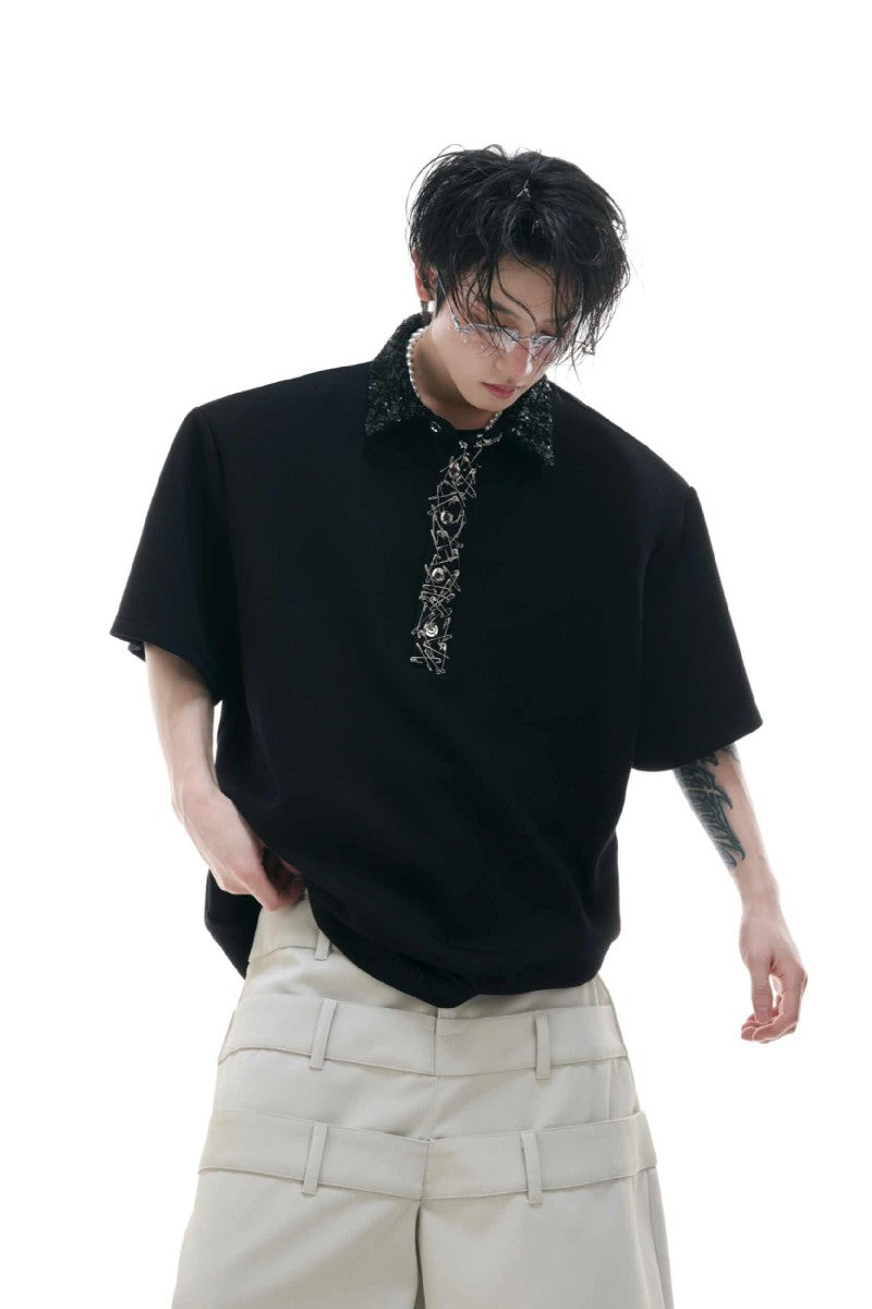 Sequin Safety Pin Polo Tee