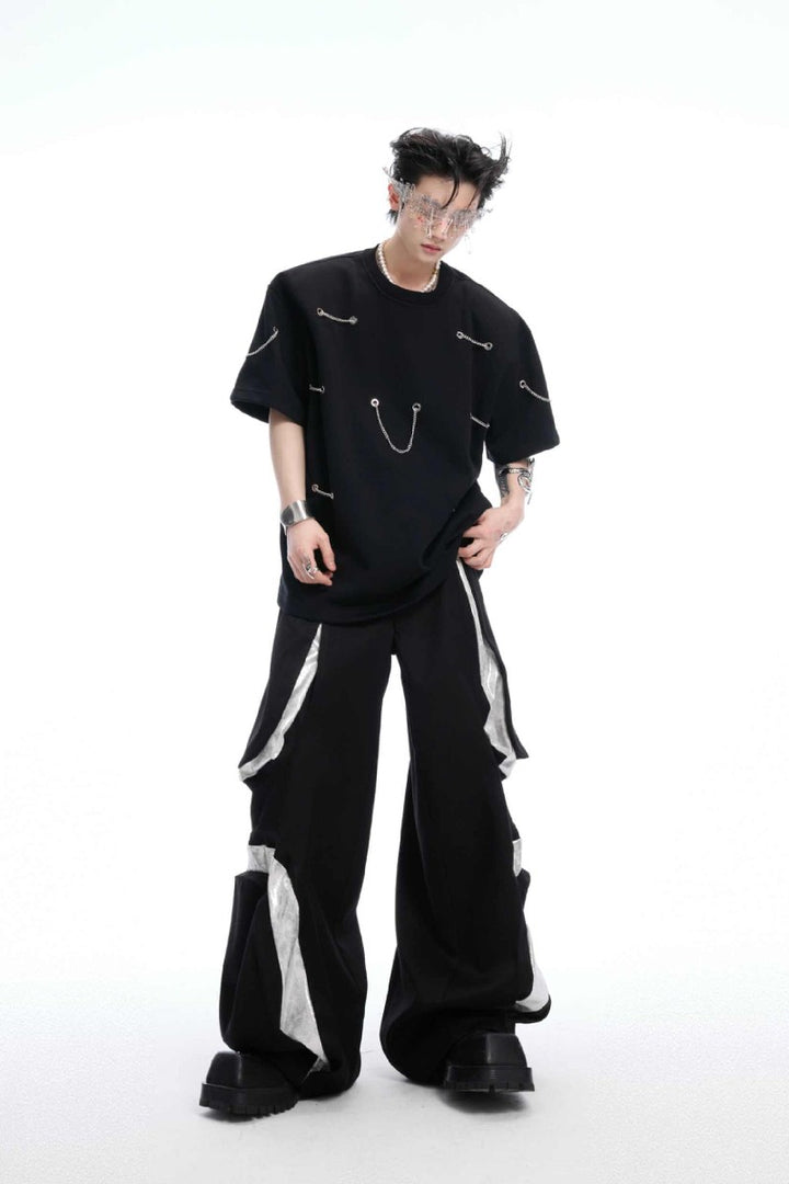 Chain Detail Padded Shoulder Tee
