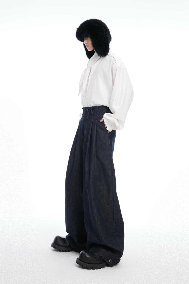Raw Denim Wide-Leg Jeans