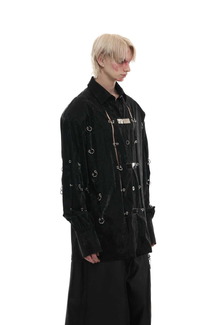 Metal Buckle PU Shirt Jacket