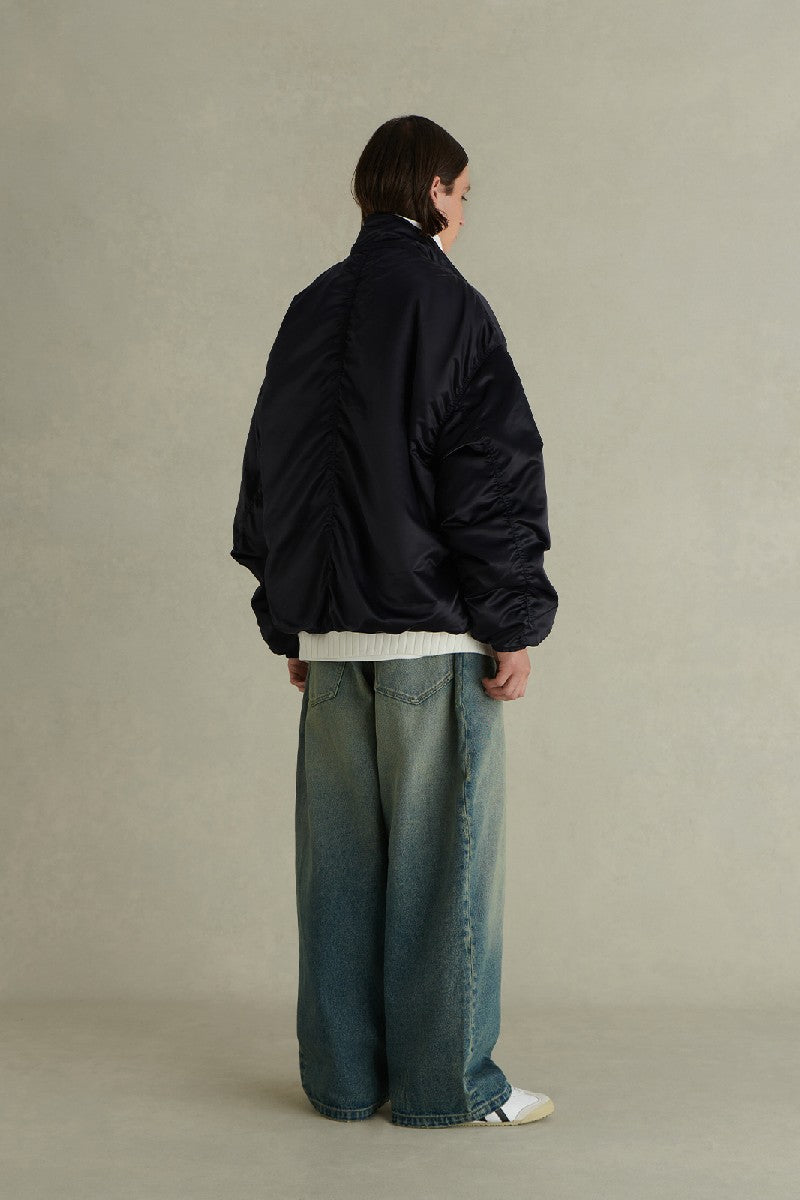 Pleated Stand Collar Vintage Nylon Jacket