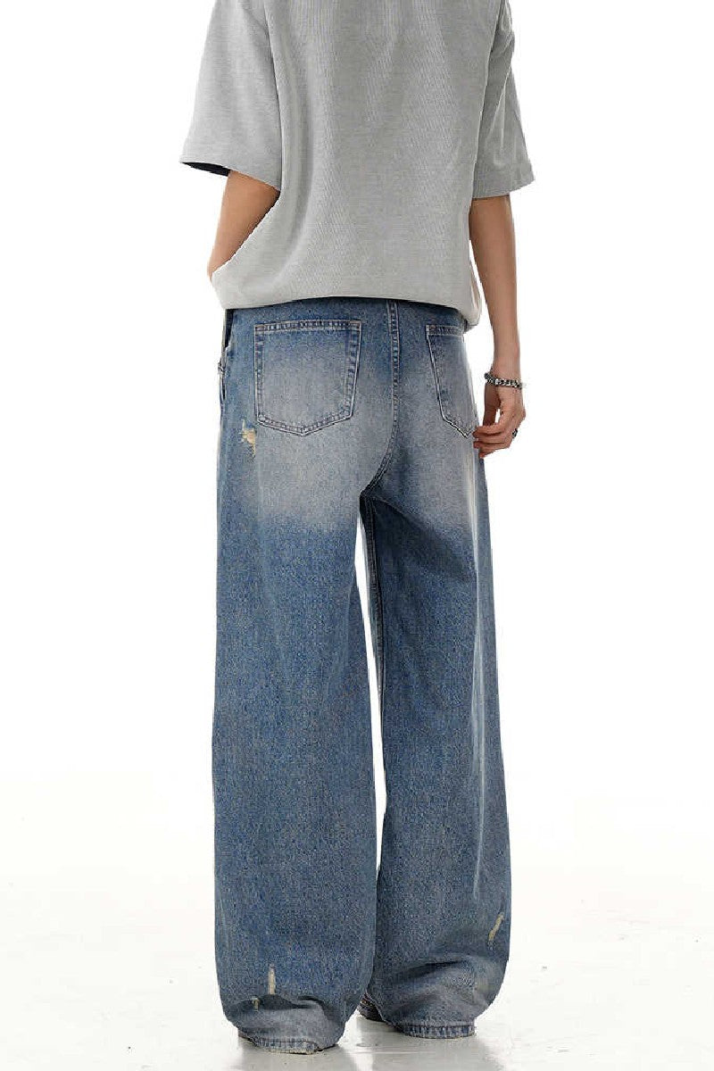 Distressed Whiskered Straight Jeans