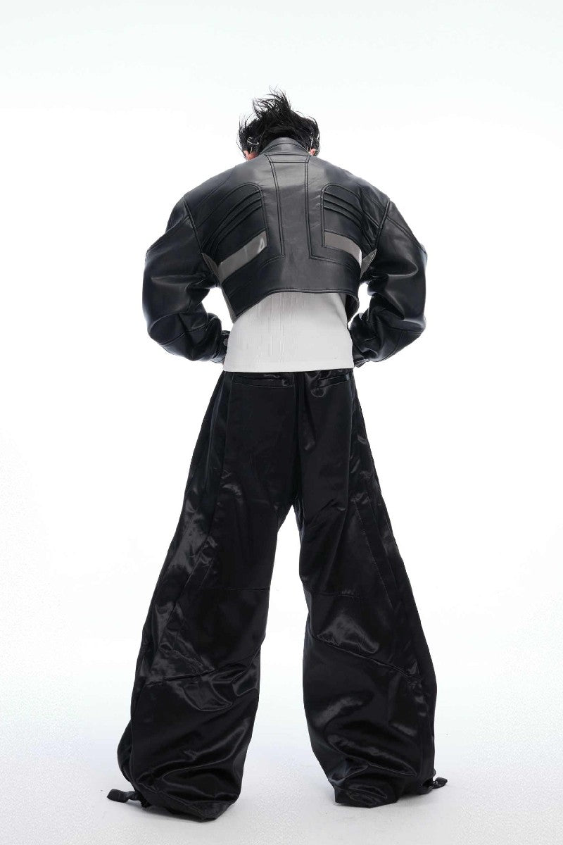 Deconstructed Patchwork Short Leather Jacket