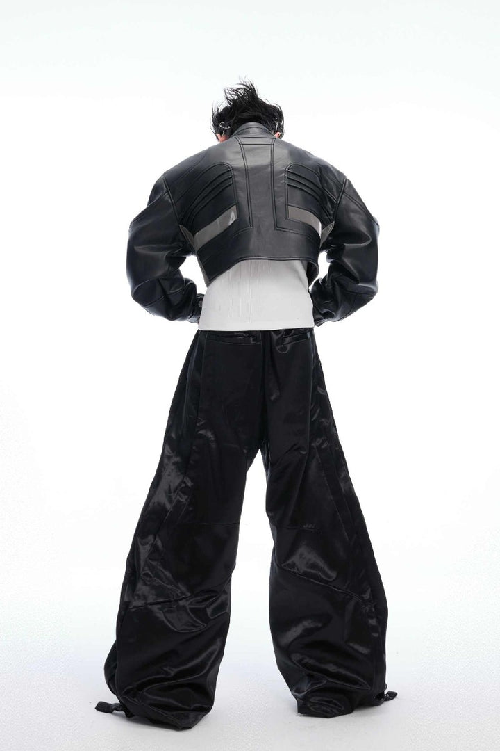 Deconstructed Patchwork Short Leather Jacket
