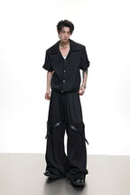 Textured Belted Suit Trousers