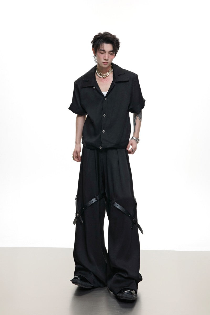 Textured Belted Suit Trousers