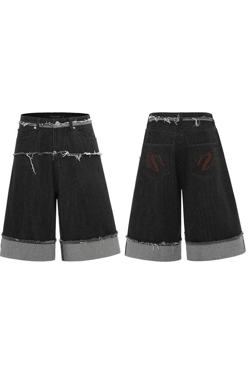 Cuffed Hem Denim Shorts