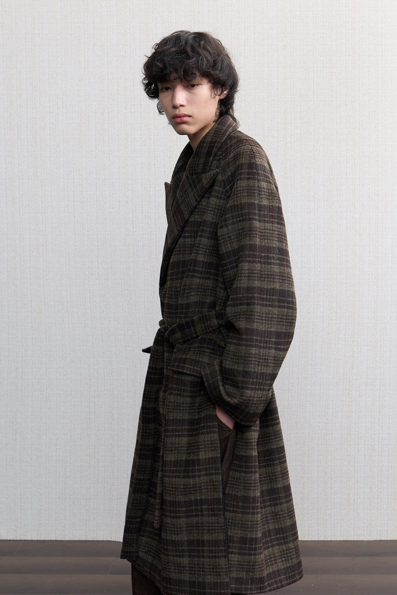 Plaid Wool Long Coat