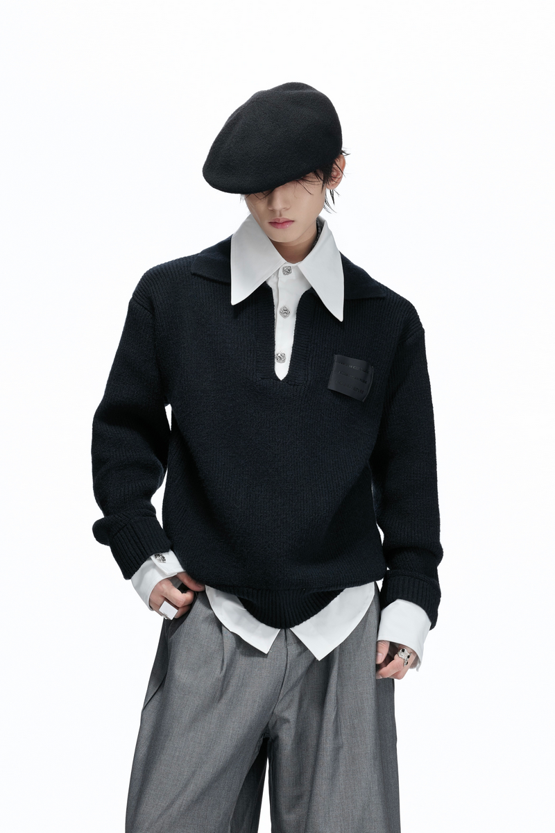 Layered Shirt Knit Sweater