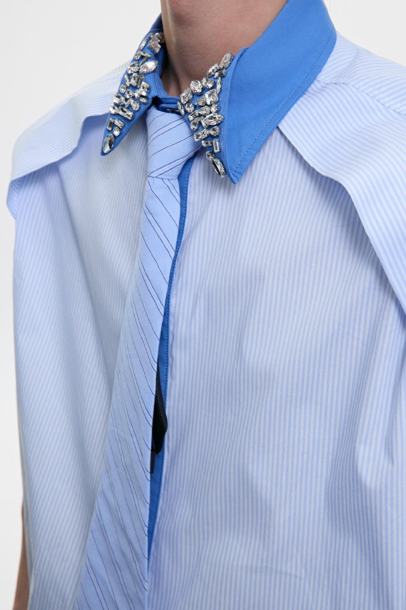 Rhinestone Stripe Patchwork Shirt