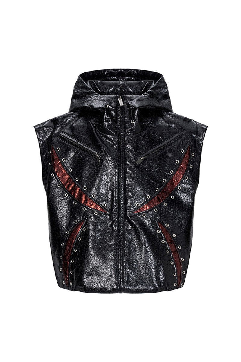 Dark Patchwork Hooded Vest