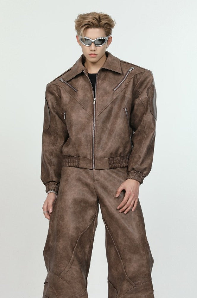 PU Leather Cropped Jacket