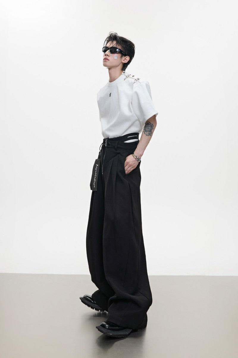 Zipper Detail Wide Leg Trousers