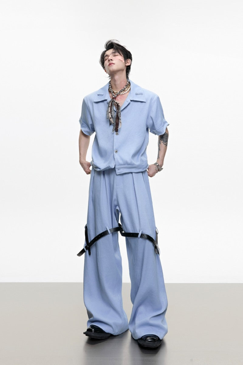 Textured Belted Suit Trousers
