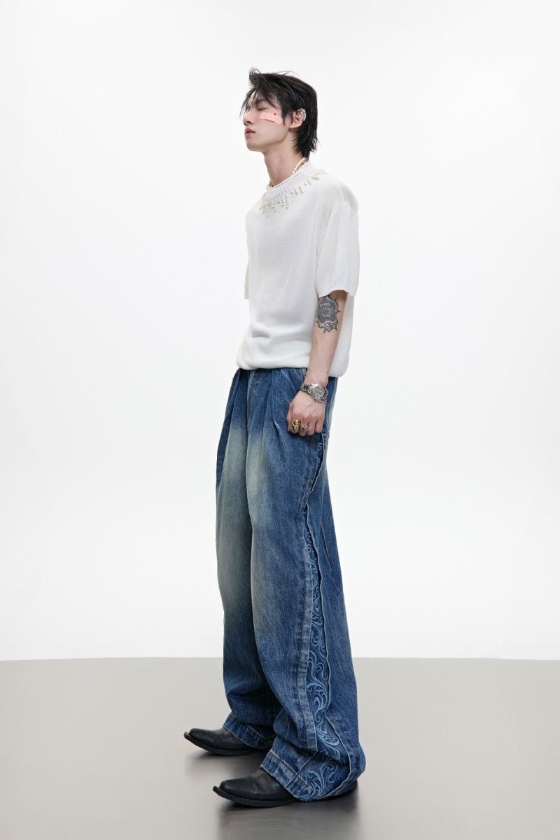 Washed Gradient Embroidered Jeans
