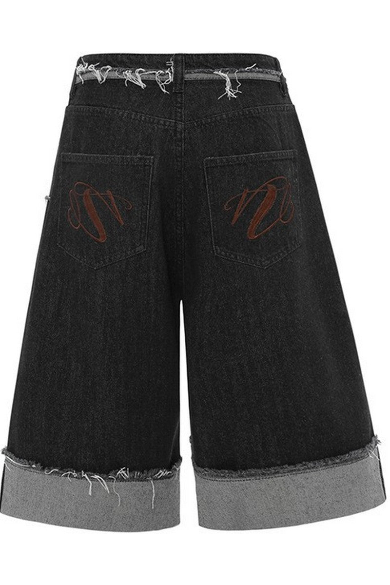 Cuffed Hem Denim Shorts