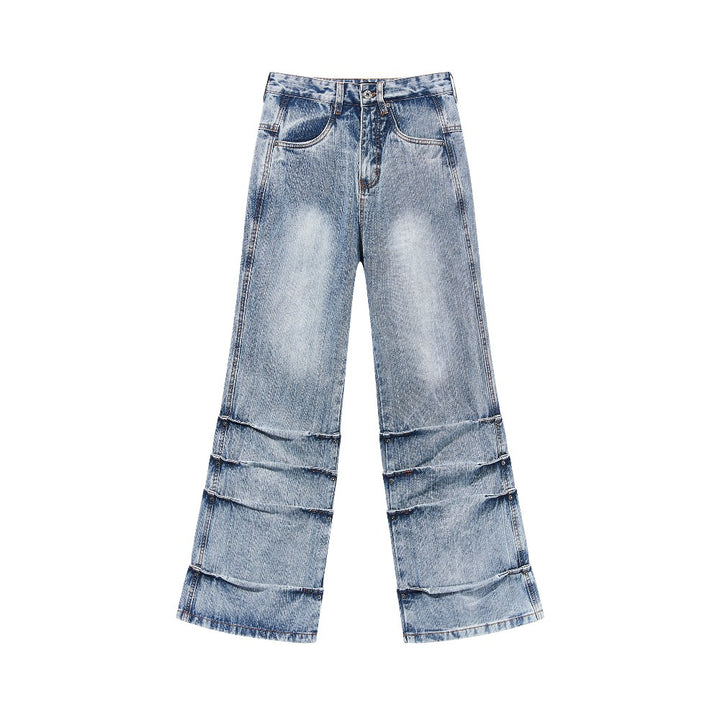 Washed Bamboo Pleat Misaligned Jeans
