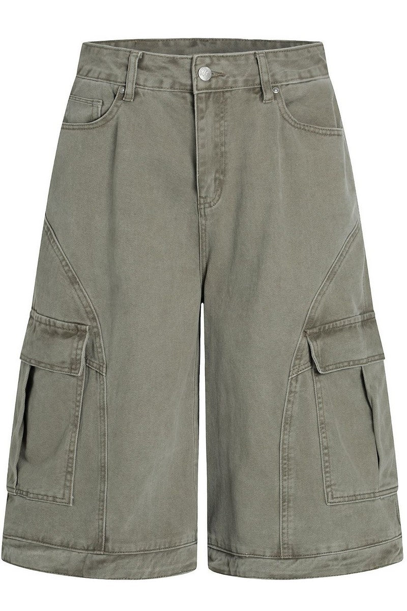 Multi Pocket Cropped Work Shorts