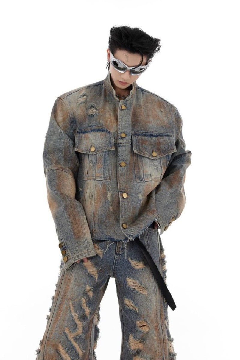 Destroyed Old Washed Denim Jacket