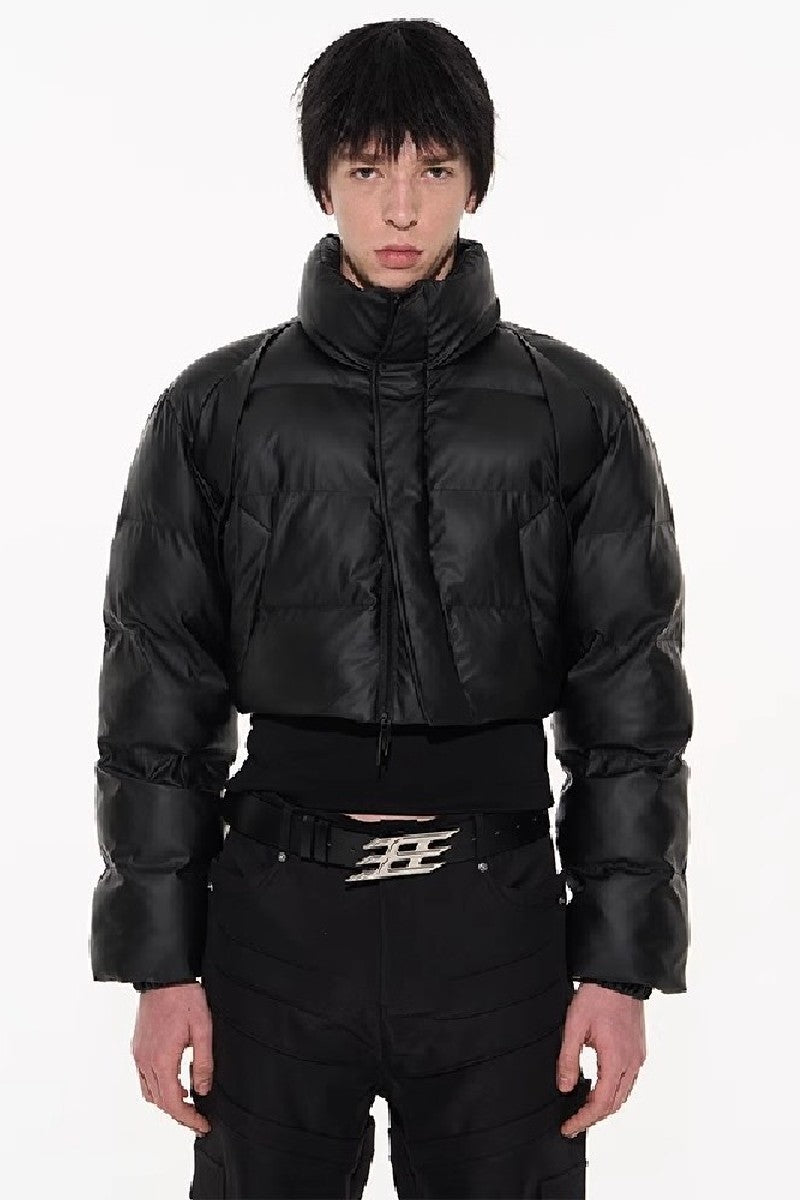 Cropped PU Leather Puffer Jacket