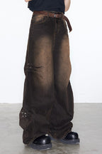 Pleated Washed Oversized Jeans