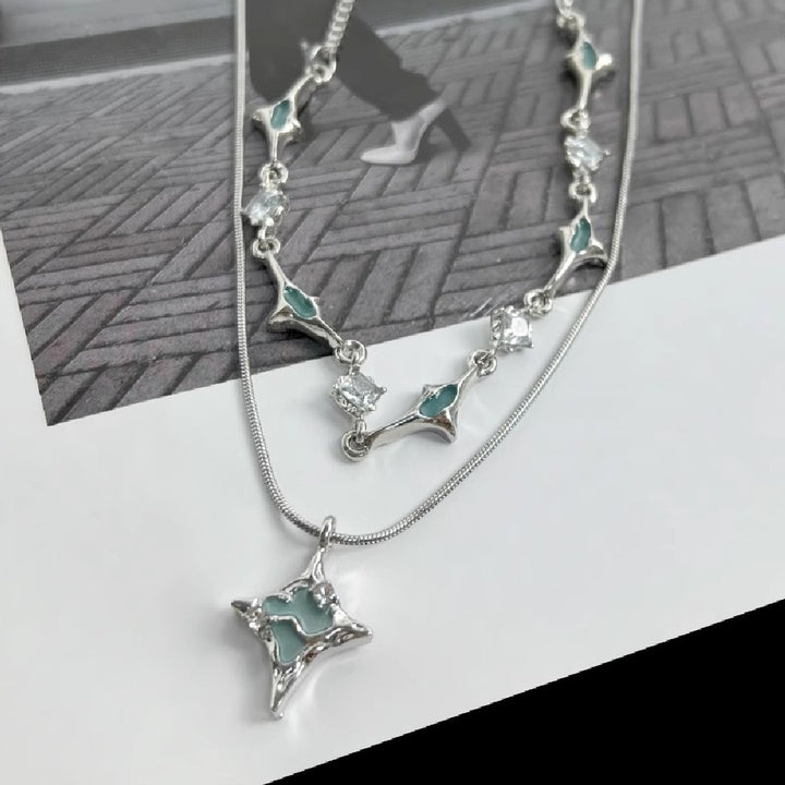 Double Chain Blue Star Necklace