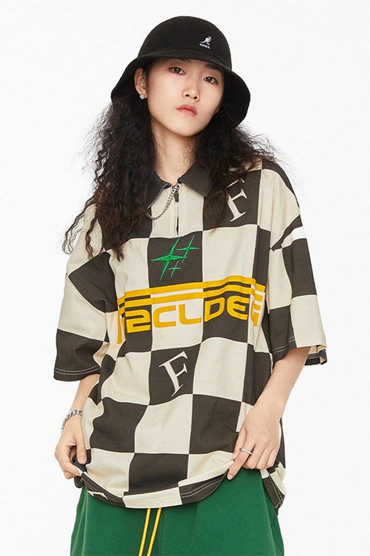 F2CE Checkered Embroidered Logo Polo Shirt -US Only