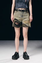 Layered Washed Jeans Shorts