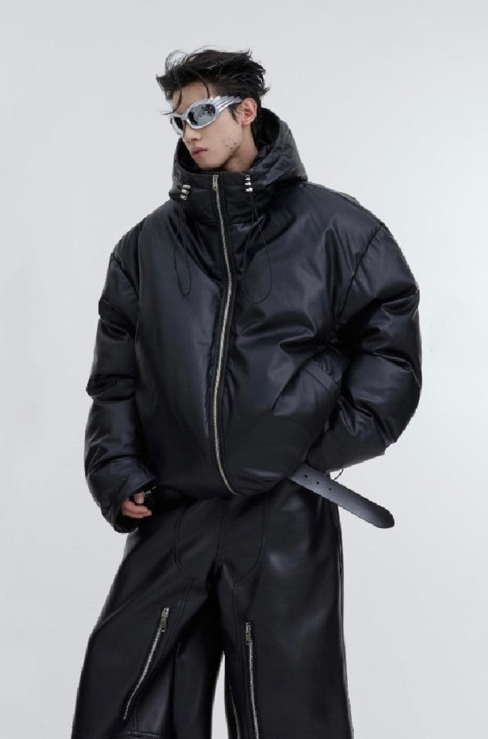 PU Leather Puffer Jacket