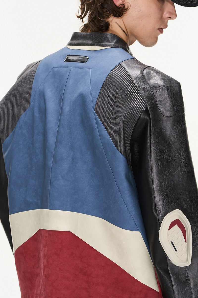 Cropped Color Block Moto Jacket