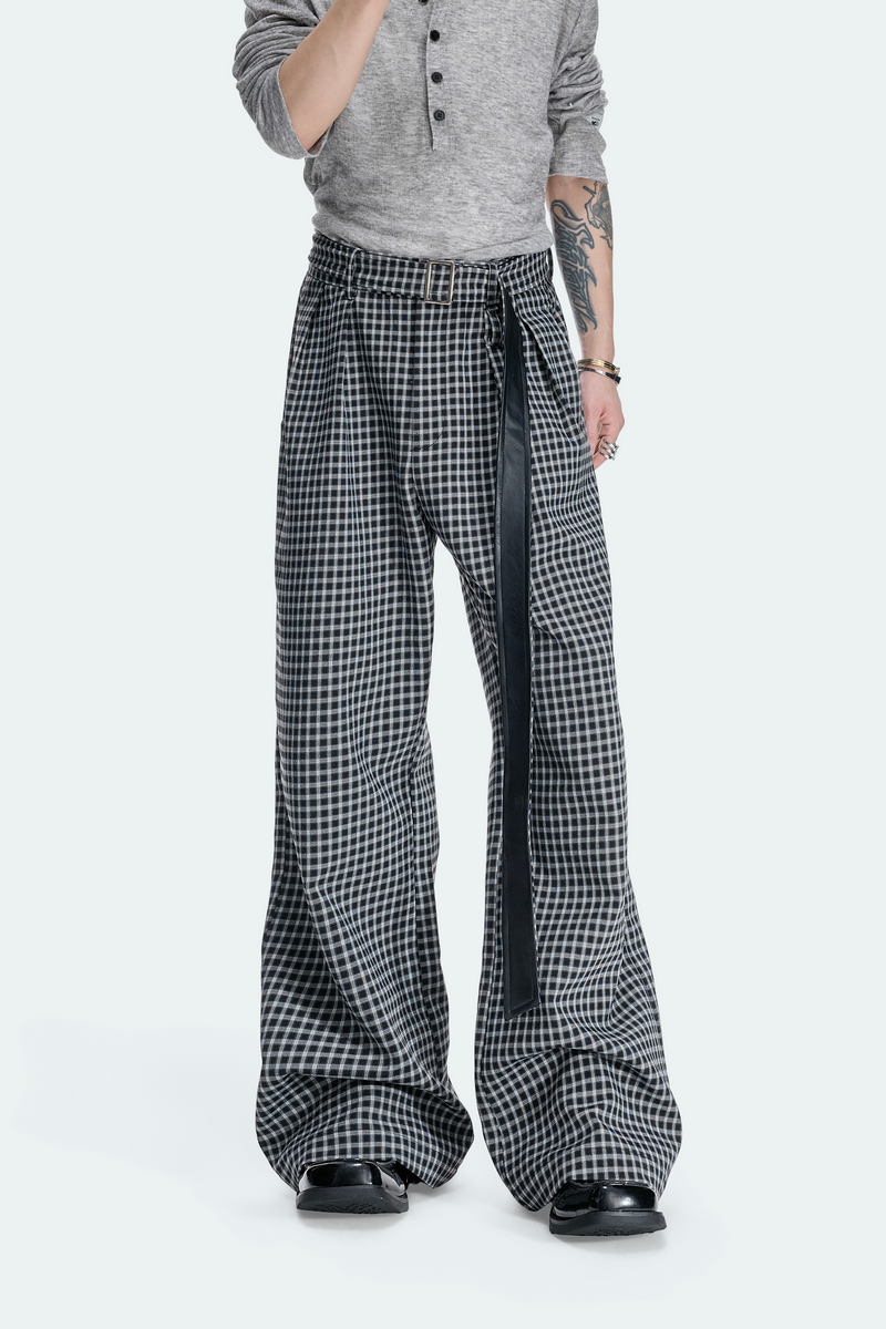 Plaid Pleated Wide Leg Trousers