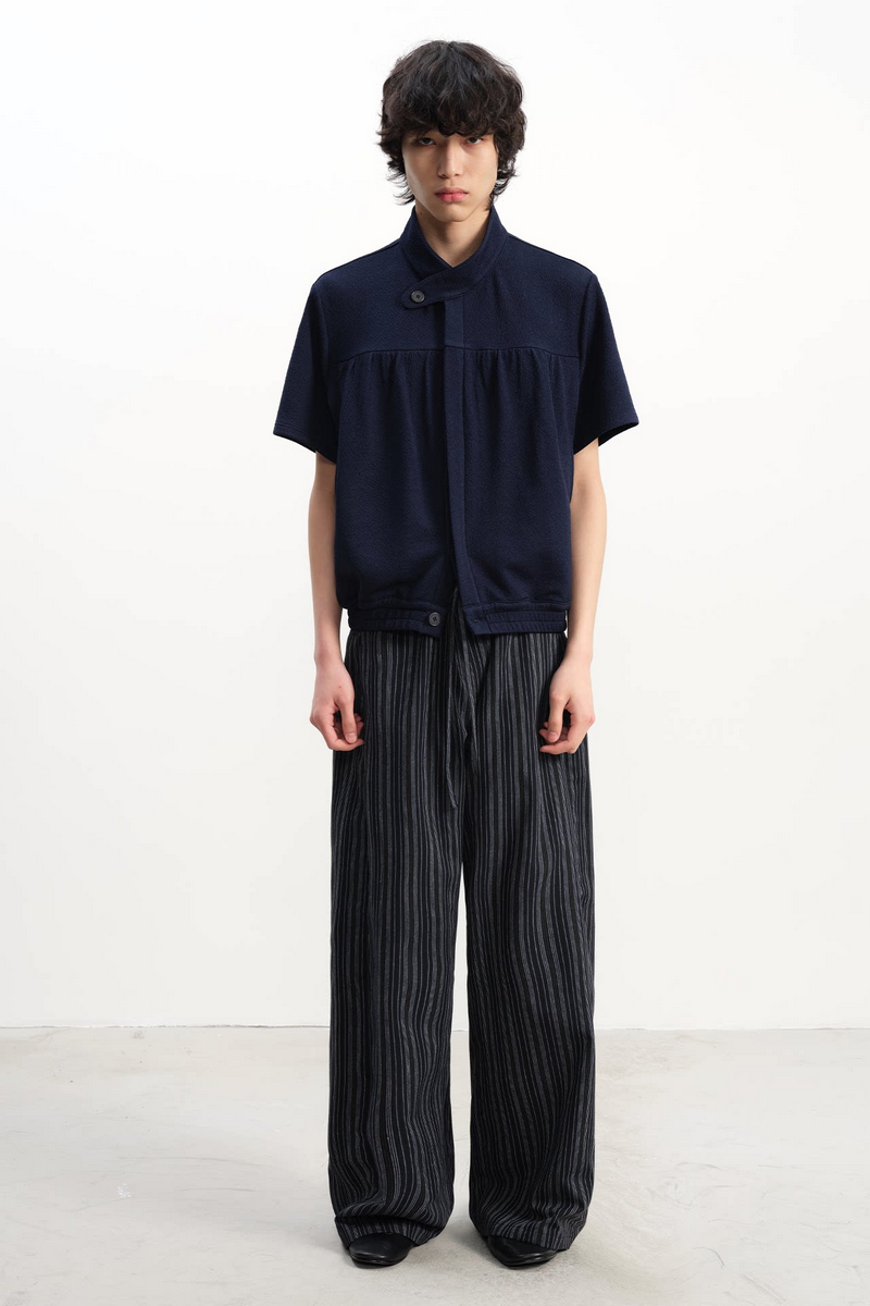 Gathered Stand Collar Shirt