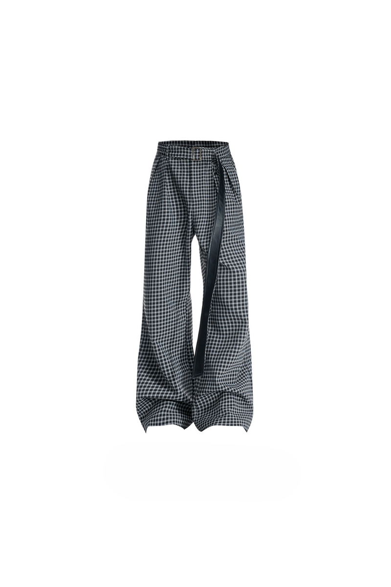 Plaid Pleated Wide Leg Trousers