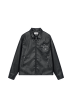 Metal Cross Logo Textured Leather Jacket