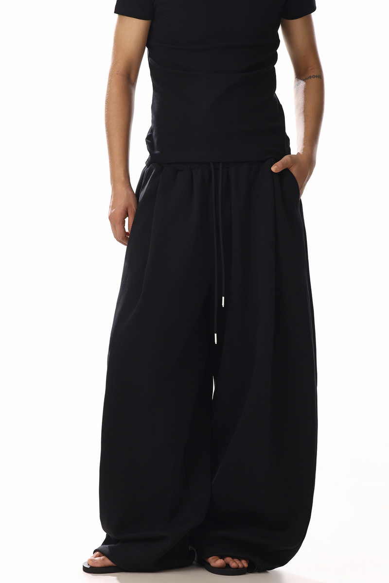 Drawstring Black Barrel Leg Sweatpants