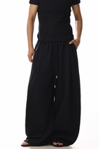 Drawstring Black Barrel Leg Sweatpants