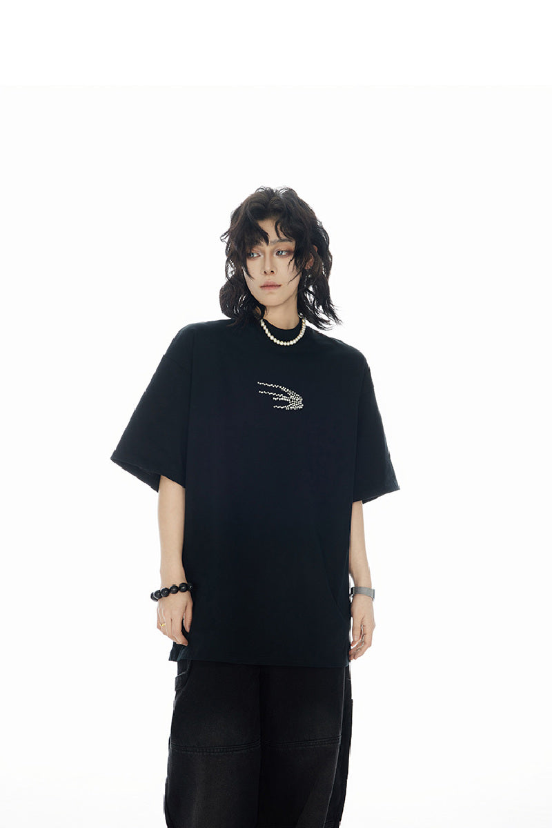 Beaded Pearl Logo Oversized Tee